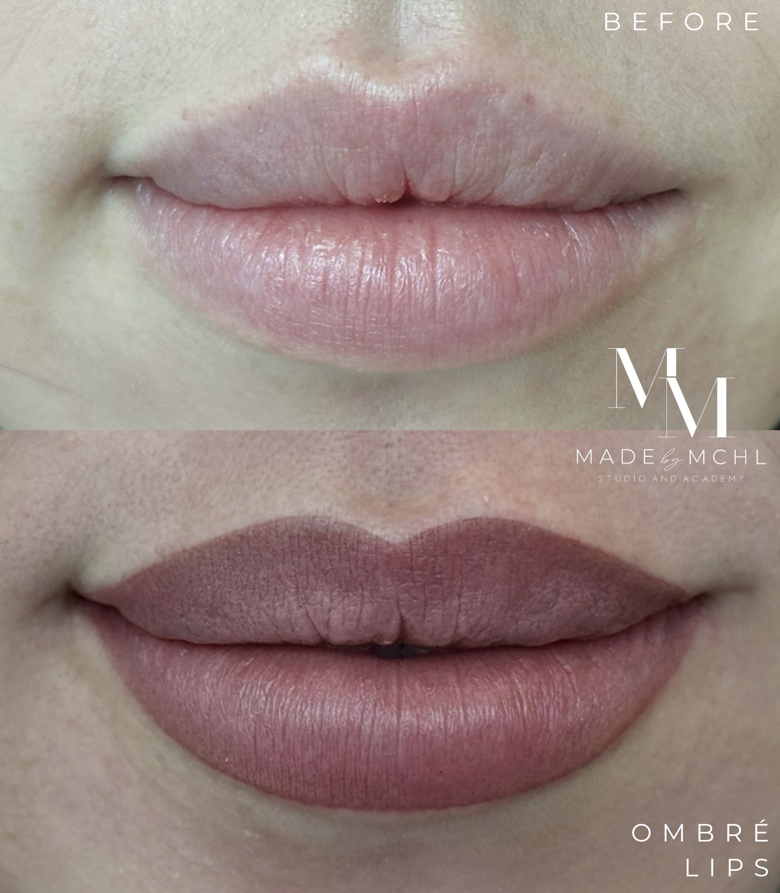 Ombré lips before and after with soft blended border
